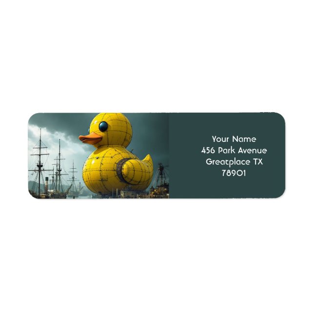 Etiqueta Fantasy Cute Duck War Ship (Frente)
