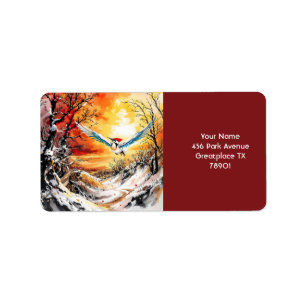 Etiqueta Fantasy Cute Forest Woodpecker Sunset