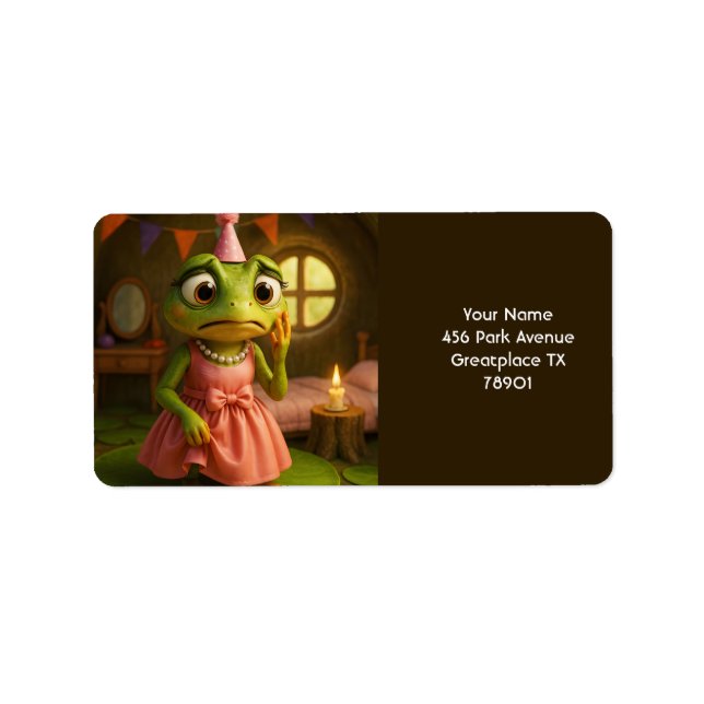 Etiqueta Fantasy Cute Frog Chica Fiesta (Frente)
