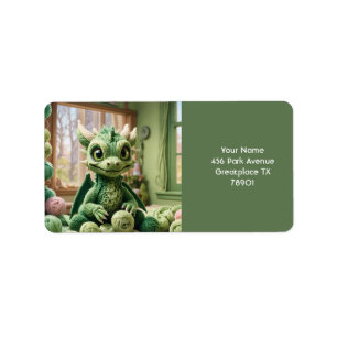 Etiqueta Fantasy Cute Green Yarn Dragon