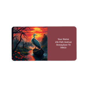 Etiqueta Fantasy Cute Heron Evening Lake