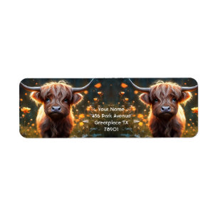 Etiqueta Fantasy Cute Highland Baby Cow