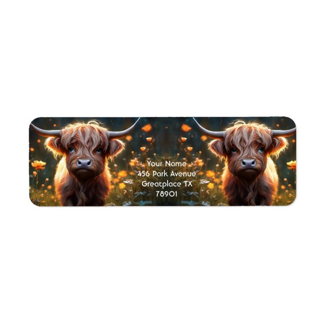 Etiqueta Fantasy Cute Highland Baby Cow (Frente)