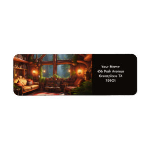 Etiqueta Fantasy Cute House Tree Books