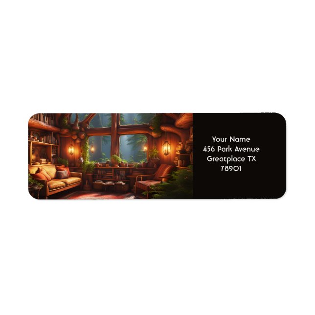Etiqueta Fantasy Cute House Tree Books (Frente)