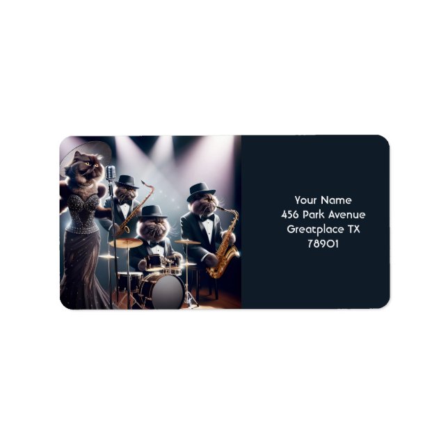Etiqueta Fantasy Cute Jazz Band Cats (Frente)