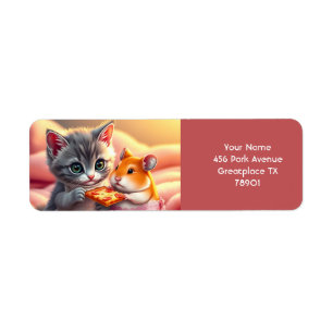 Etiqueta Fantasy Cute Kitten Hamster Pizza