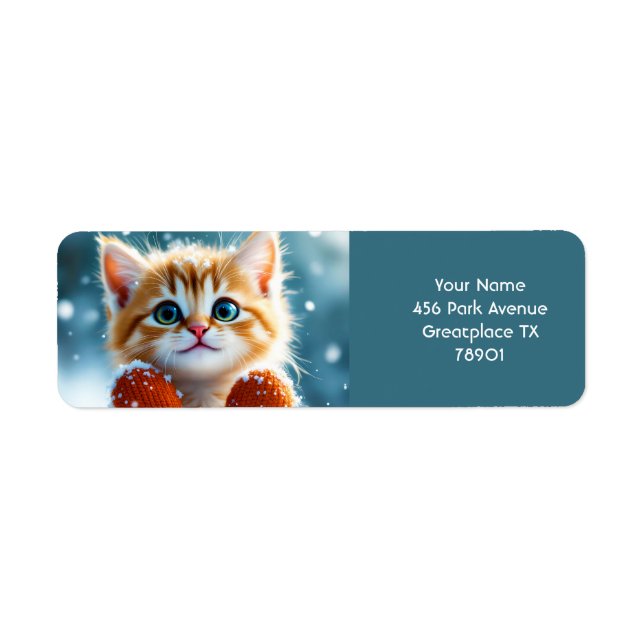 Etiqueta Fantasy Cute Kitten Mittens Snow (Frente)