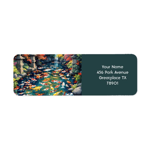 Etiqueta Fantasy Cute Koi Fish Pond (Frente)