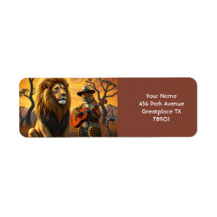 Etiqueta Fantasy Cute Lion Tiger Guitar