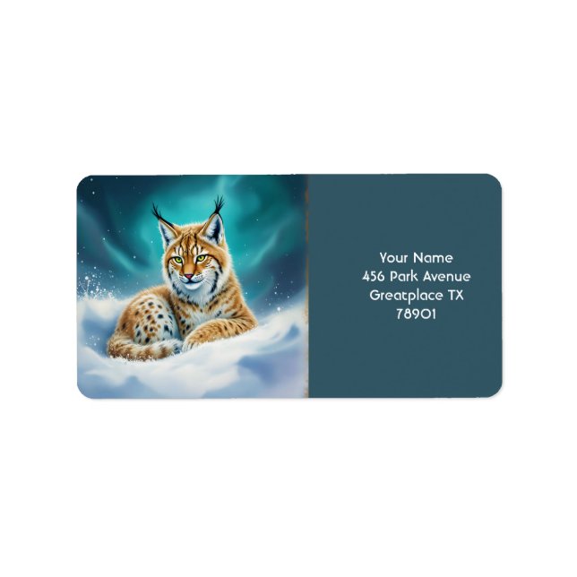 Etiqueta Fantasy Cute Lynx Cub Winter (Frente)