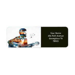 Etiqueta Fantasy Cute Man Guitar Field
