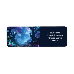 Etiqueta Fantasy Cute Maravilloso Bosque Nocturno