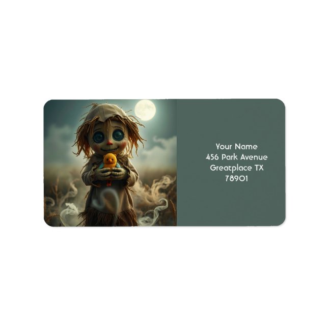 Etiqueta Fantasy Cute Moon Scarecrow Halloween (Frente)