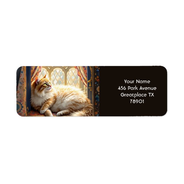 Etiqueta Fantasy Cute Morning Window Cat (Frente)