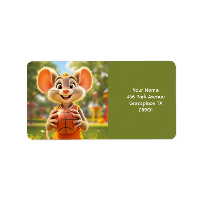 Etiqueta Fantasy Cute Mouse Campo de baloncesto (Frente)