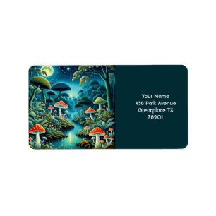 Etiqueta Fantasy Cute Mushrooms Forest Moon