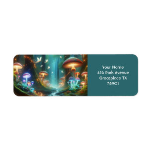 Etiqueta Fantasy Cute Mushrooms Forest Night