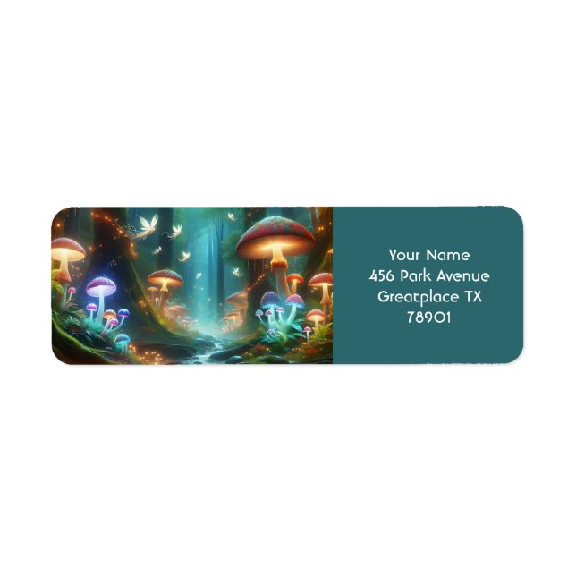 Etiqueta Fantasy Cute Mushrooms Forest Night (Frente)