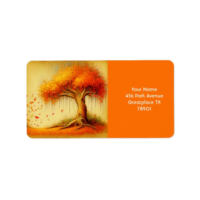 Etiqueta Fantasy Cute Naranja Fall Tree (Frente)
