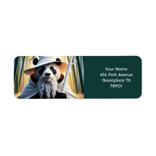 Etiqueta Fantasy Cute Old Panda Wizard (Frente)