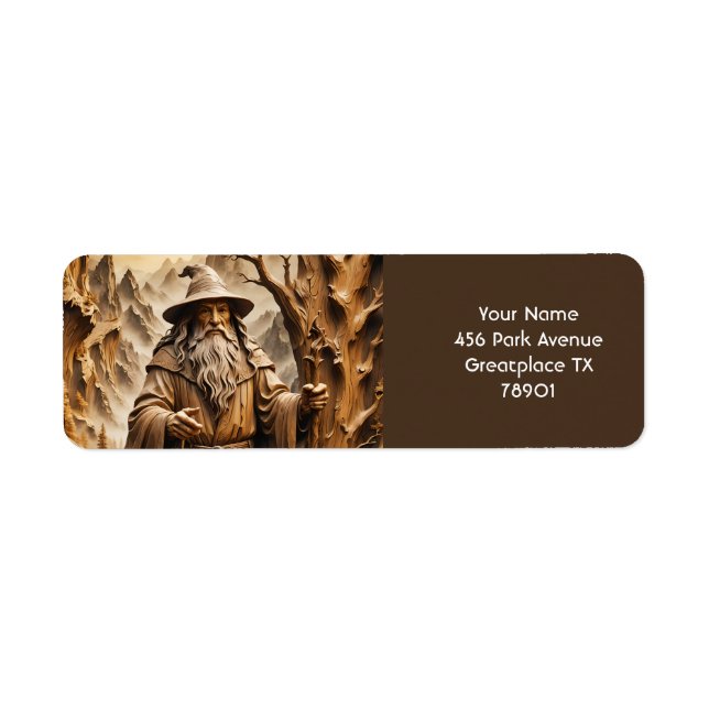 Etiqueta Fantasy Cute Old Wizard Wood (Frente)
