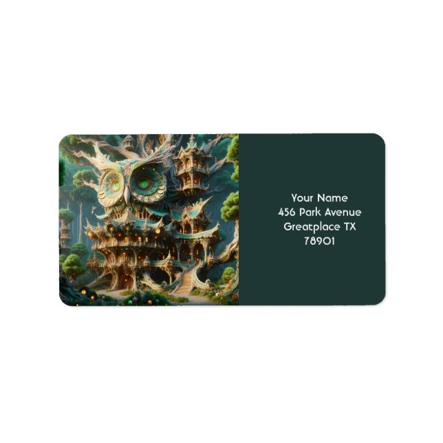 Etiqueta Fantasy Cute Owen Tree House (Frente)