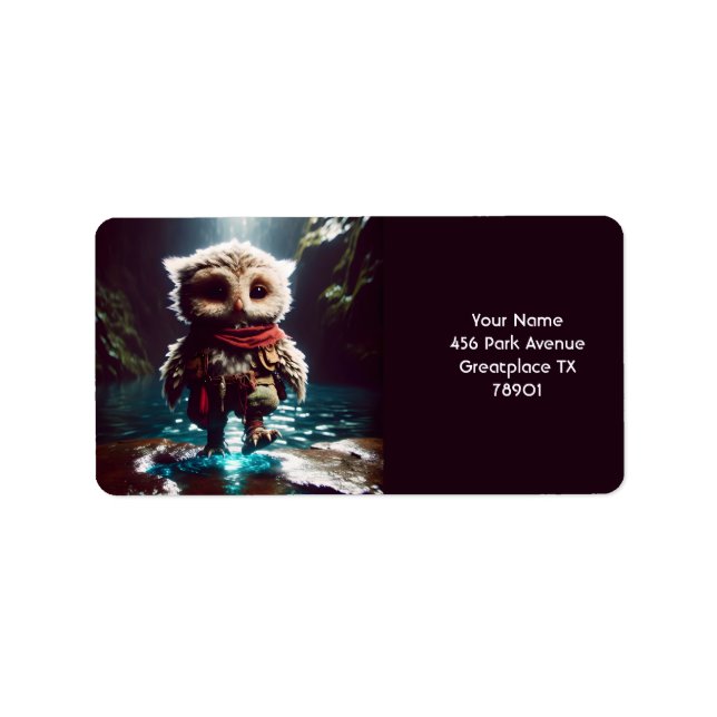 Etiqueta Fantasy Cute Owl Adventurer Water (Frente)
