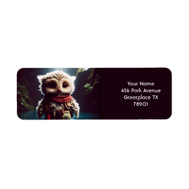 Etiqueta Fantasy Cute Owl Adventurer Water (Frente)