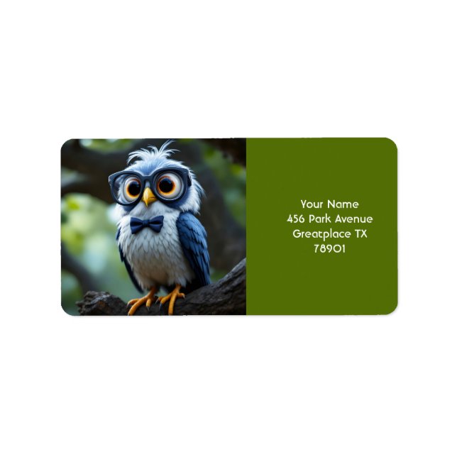 Etiqueta Fantasy Cute Owl Glasses Bow (Frente)