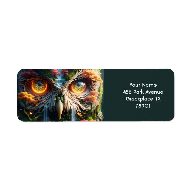Etiqueta Fantasy Cute Owl Waterfall Treys (Frente)