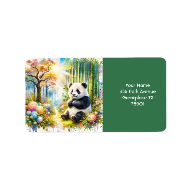 Etiqueta Fantasy Cute Panda Bamboo Forest (Frente)