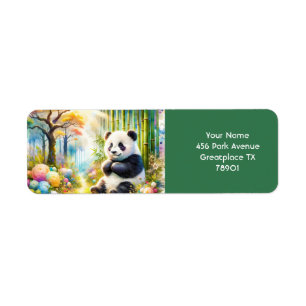Etiqueta Fantasy Cute Panda Bamboo Forest