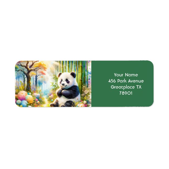 Etiqueta Fantasy Cute Panda Bamboo Forest (Frente)