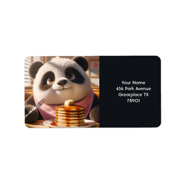 Etiqueta Fantasy Cute Panda Comer Pandas (Frente)