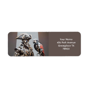 Etiqueta Fantasy Cute Parrot Cyborg Pirate