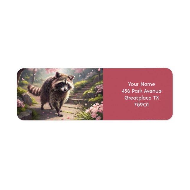 Etiqueta Fantasy Cute Racoon Sakura Garden (Frente)