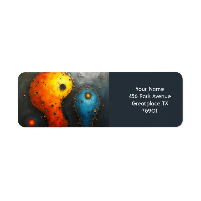 Etiqueta Fantasy Cute Resumen Azul Rojo (Frente)