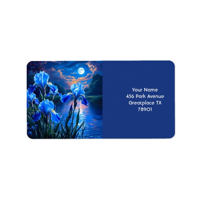 Etiqueta Fantasy Cute River Blue Irises (Frente)