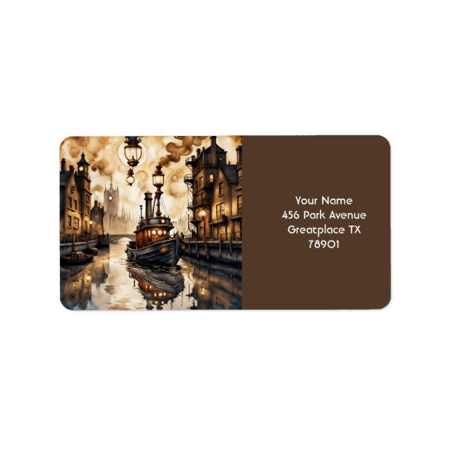 Etiqueta Fantasy Cute River Boat Bridge (Frente)