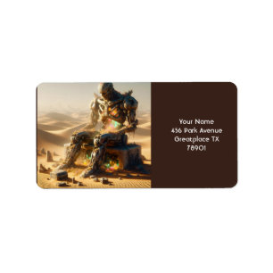 Etiqueta Fantasy Cute Rusty Robot Desert