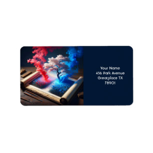 Etiqueta Fantasy Cute Sakura Azul Rojo