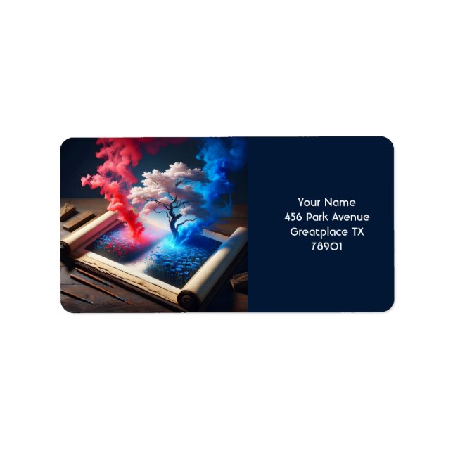 Etiqueta Fantasy Cute Sakura Azul Rojo (Frente)