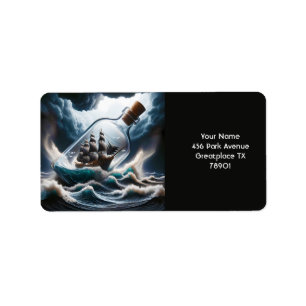 Etiqueta Fantasy Cute Ship Botella Sea