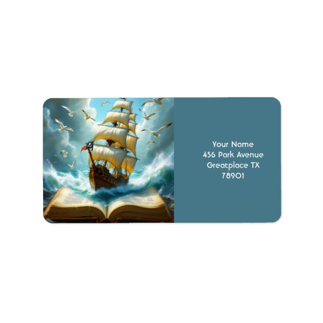 Etiqueta Fantasy Cute Ship Ocean Book (Frente)