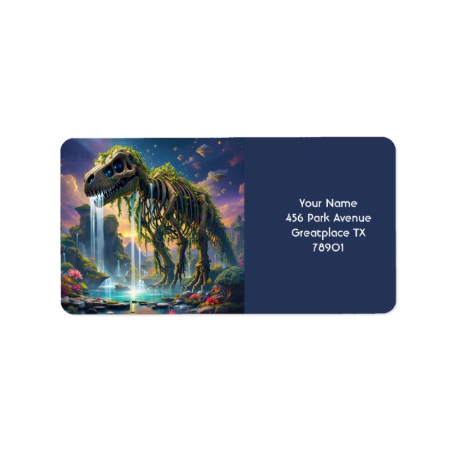 Etiqueta Fantasy Cute Skeleton Dinosaur Garden (Frente)