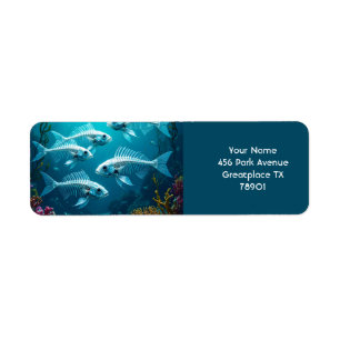 Etiqueta Fantasy Cute Skeleton Fish School
