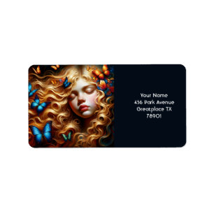 Etiqueta Fantasy Cute Sleeping Chica Butterflies