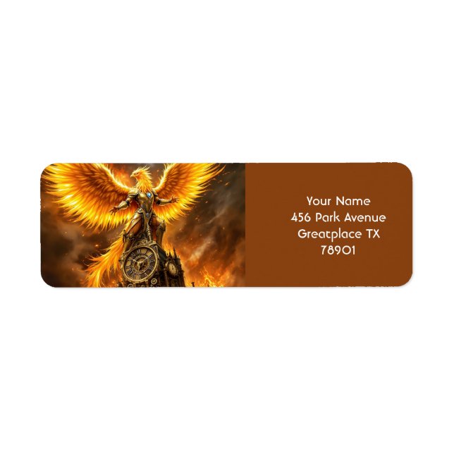 Etiqueta Fantasy Cute Steampunk Flames Phoenix (Frente)