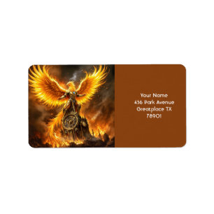 Etiqueta Fantasy Cute Steampunk Flames Phoenix